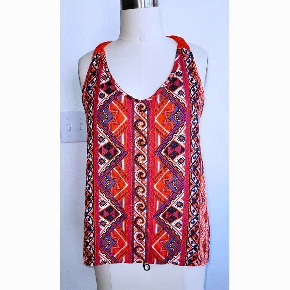 Eyecatching orange native design T-back top